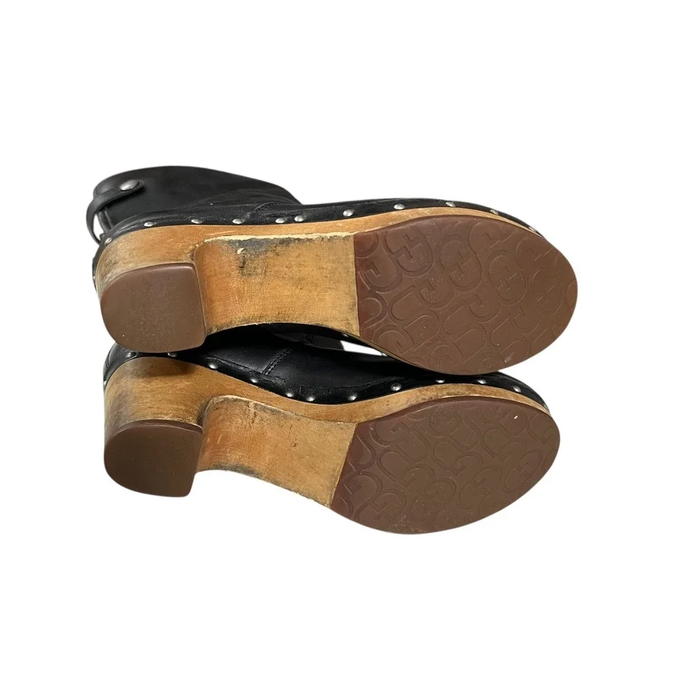 UGG Lynnea 1958 Shearling Clog Boots –‎ Black Leather Wood Heel Size 7